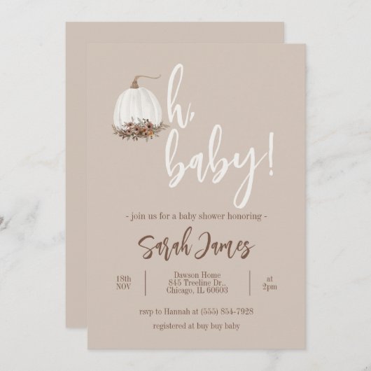Oh Baby Pumpkin Baby shower Uitnodiging (Voorkant / Achterkant)