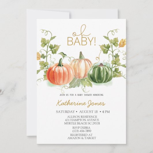 Oh Baby Pumpkin Baby shower Uitnodiging (Voorkant)
