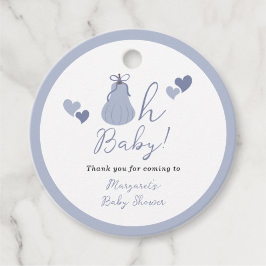 Oh Baby Pumpkin Bow Boy Baby shower Bedankt Bedankjes Labels (Voorkant)