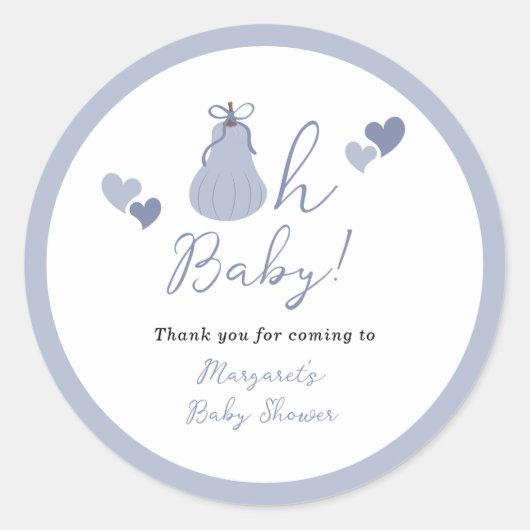 Oh Baby Pumpkin Bow Boy Baby shower Bedankt Ronde Sticker (Voorkant)
