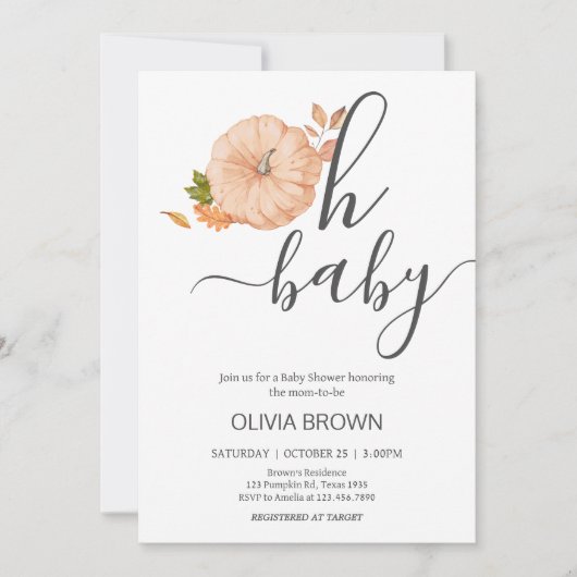 Oh Baby Pumpkin Fall Baby Shower Kaart (Voorkant)