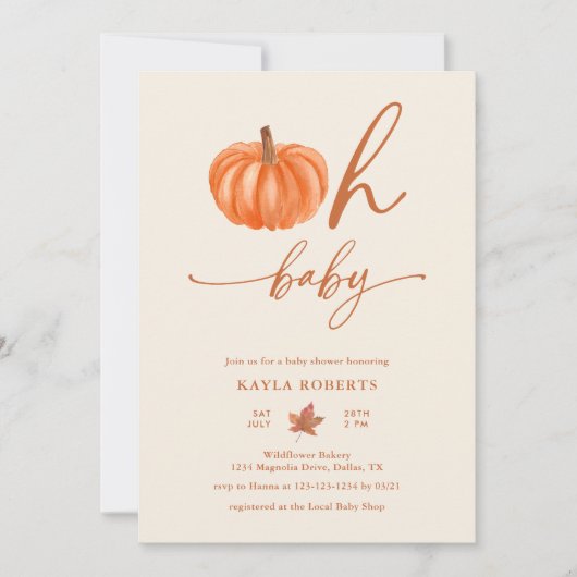 Oh Baby Pumpkin Modern Herfst Baby shower Kaart (Voorkant)