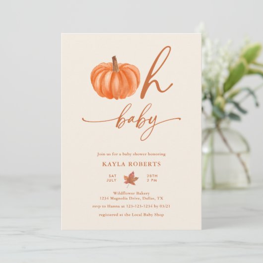 Oh Baby Pumpkin Modern Herfst Baby shower Kaart (Staand voorkant)