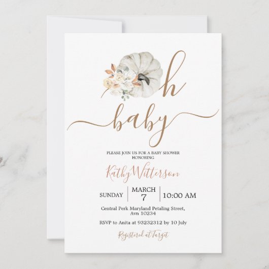 Oh Baby Pumpkin Rustic Floral Baby shower Kaart (Voorkant)