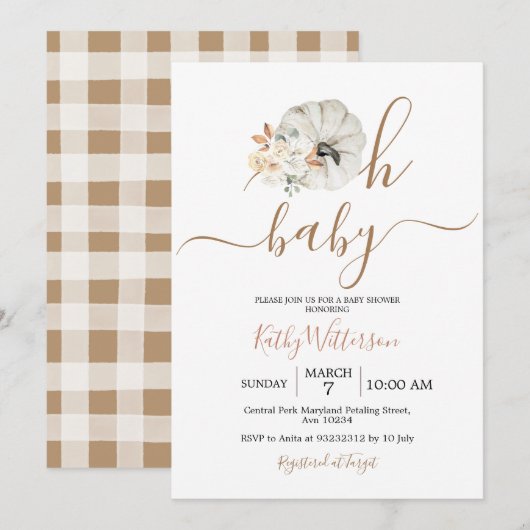 Oh Baby Pumpkin Rustic Floral Baby shower Kaart (Voorkant / Achterkant)