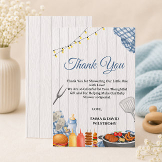 Oh Baby-Q Baby Shower Jongen Rustieke BBQ Bedankkaart