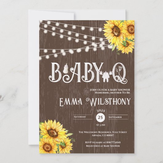 Oh Baby-Q Baby Shower Rustic Sunflower BBQ Kaart (Voorkant)