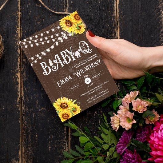 Oh Baby-Q Baby Shower Rustic Sunflower BBQ Kaart