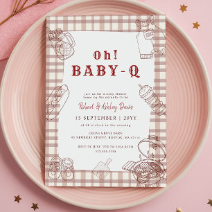 Oh Baby Q geruite BBQ Baby Shower Kaart