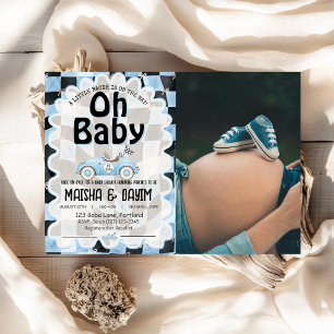 Oh Baby Race Auto Geblokt Blauw Baby Borrel Kaart