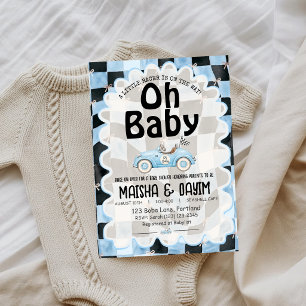 Oh Baby Race Auto Geblokt Blauw Baby Shower Kaart
