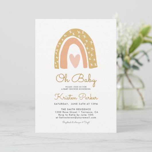 Oh Baby Regenboog Baby Shower Uitnodigingskaarten Kaart (Staand voorkant)