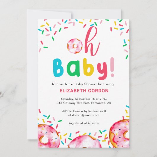 Oh Baby! regenboog met donutthema-Baby shower Kaart (Voorkant)