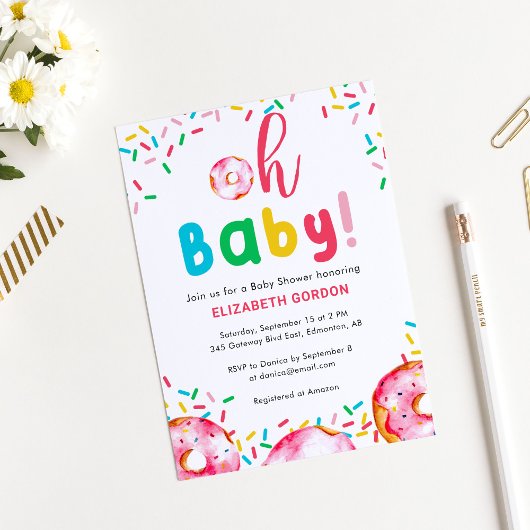 Oh Baby! regenboog met donutthema-Baby shower Kaart