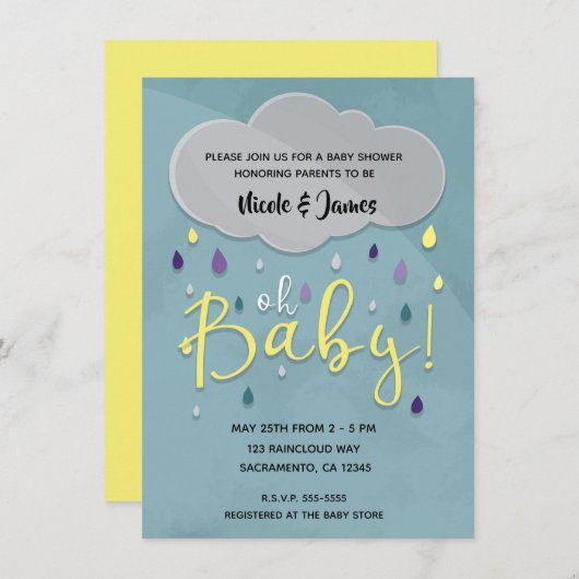 Oh Baby Regendouche Wolk Weer Unisex Sprinkle Kaart (Voorkant / Achterkant)