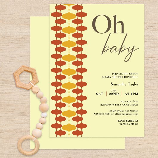 Oh Baby Retro Baby shower Invitation – Mid Century Kaart