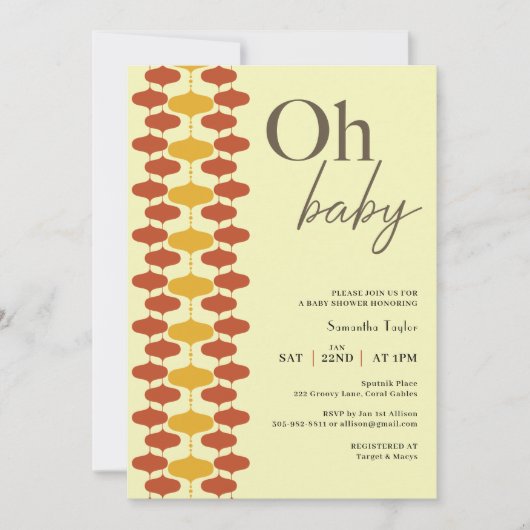 Oh Baby Retro Baby shower Invitation – Mid Century Kaart (Voorkant)