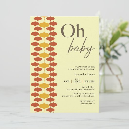 Oh Baby Retro Baby shower Invitation – Mid Century Kaart (Staand voorkant)