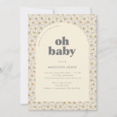 Oh Baby Retro Boho Daisy Baby shower Uitnodiging (Voorkant)