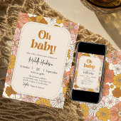 Oh baby Retro Boho Floral baby shower Zwangerschap Kaart