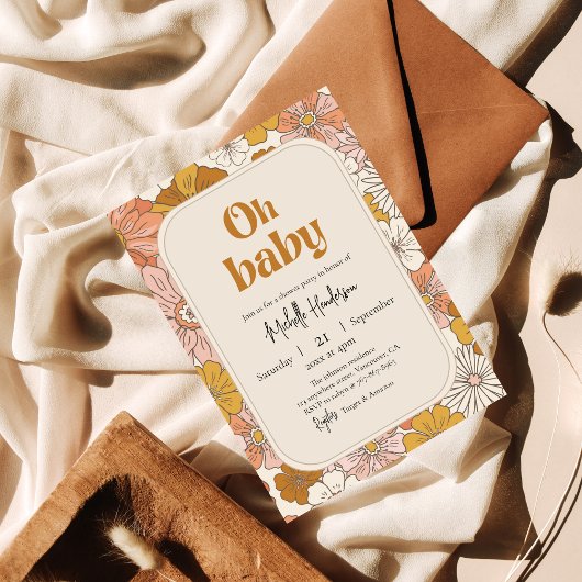 Oh baby Retro Boho Floral baby shower Zwangerschap Kaart