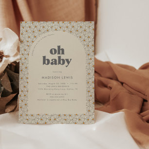 Oh Baby Retro Boho Madeliefjes Baby Shower Uitnodi Kaart