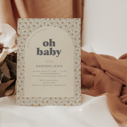 Oh Baby Retro Boho Madeliefjes Baby Shower Uitnodi Kaart