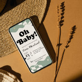 Oh Baby! Retro Checkered Sage Green Baby Shower  Kaart