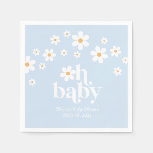 Oh Baby! Retro Daisy blauw boho Baby shower Servet (Voorkant)