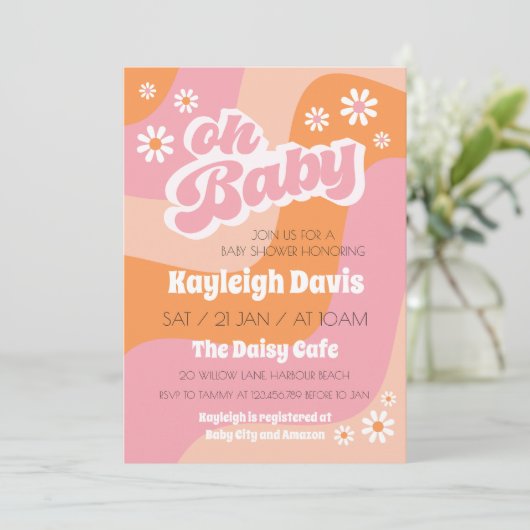 Oh Baby Retro Groovy 70s Baby shower Uitnodiging (Staand voorkant)