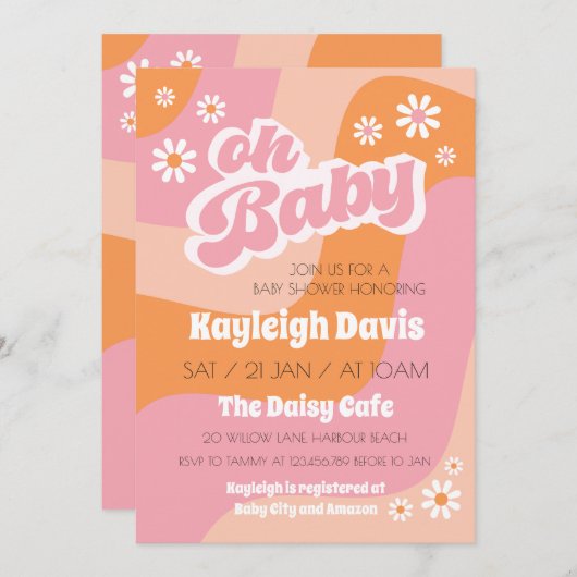 Oh Baby Retro Groovy 70s Baby shower Uitnodiging (Voorkant / Achterkant)