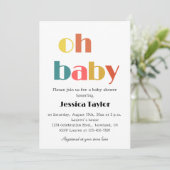 Oh Baby Retro Rainbow Baby shower Invitation Kaart (Staand voorkant)