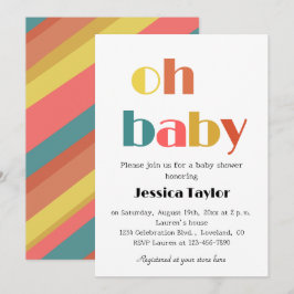 Oh Baby Retro Rainbow Baby shower Invitation Kaart