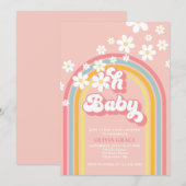 Oh Baby Retro Rainbow Daisy Baby shower Kaart (Voorkant / Achterkant)