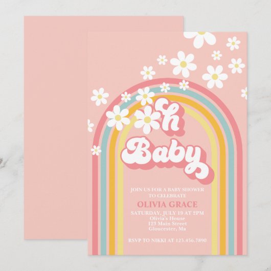 Oh Baby Retro Rainbow Daisy Baby shower Kaart (Voorkant / Achterkant)