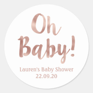 Oh Baby roos baby shower Ronde Sticker