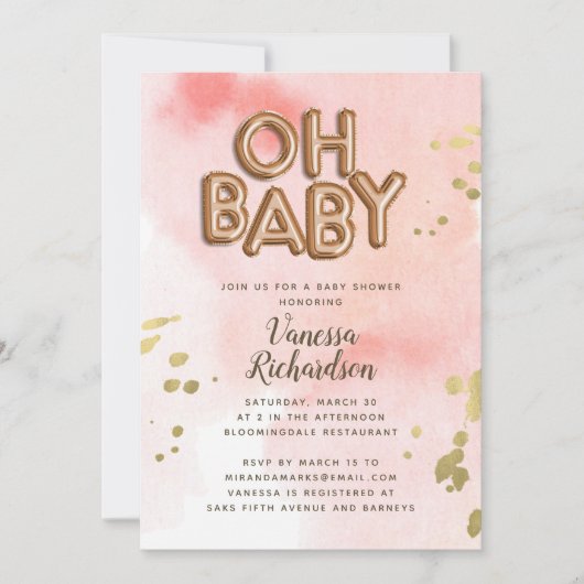 Oh Baby Roos Gold Foil Ballon Baby shower Aankondiging (Voorkant)
