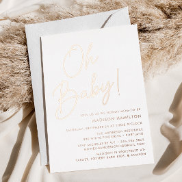 Oh Baby Roos Gold Script Baby shower Folie Uitnodiging