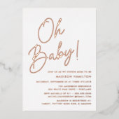 Oh Baby Roos Gold Script Baby shower Folie Uitnodiging (Voorkant)