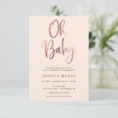 Oh Baby Roos Goudfolie Baby shower Uitnodiging (Staand voorkant)