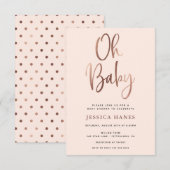 Oh Baby Roos Goudfolie Baby shower Uitnodiging (Voorkant / Achterkant)