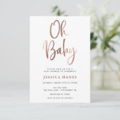 Oh Baby Roos Goudfolie Baby shower Uitnodiging (Staand voorkant)