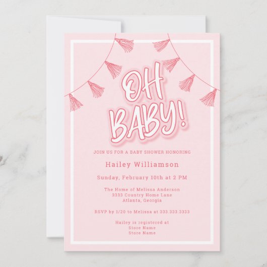 Oh Baby Roze Baby shower Kaart (Voorkant)