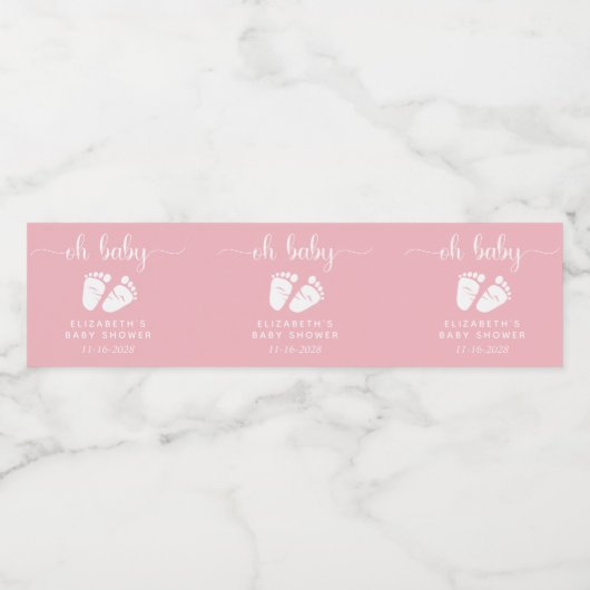 Oh Baby roze babyteentjes Waterfles Etiket (Enkel label)