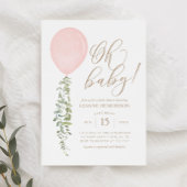 Oh Baby Roze ballon Eucalyptus Baby shower Invita Kaart