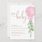 Oh Baby Roze ballon Eucalyptus Baby shower Kaart (Voorkant)