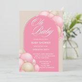 Oh baby roze beige ballonnen boogminimalistisch si kaart (Staand voorkant)