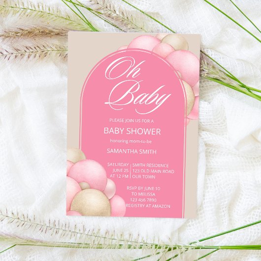 Oh baby roze beige ballonnen boogminimalistisch si kaart