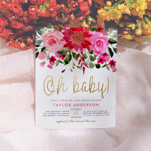 Oh Baby Roze Blush Floral Baby shower Uitnodiging Briefkaart