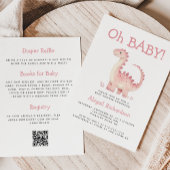 Oh Baby Roze Dinosaurus QR Code Meisjes Baby showe Kaart
